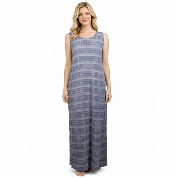J. Jill Dresses & Skirts - Pure J. Jill Linen Shift Maxi Dress Key-Hole Sleeveless Pocket Sapphire Size XL